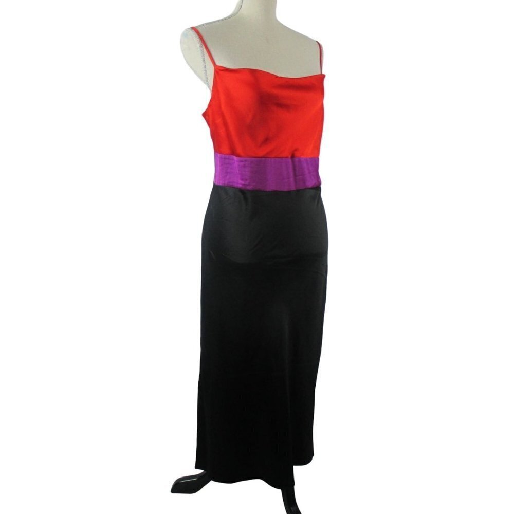 Express Satin Slip Dress Color Block Tier Midi Size XS  Holiday Party NWT $98 - Picture 5 of 10